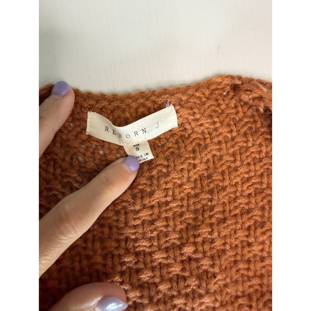 Reborn J Womens Rust Orange Cable Knit Open Front Cardigan Sweater Small - Picture 6 of 12